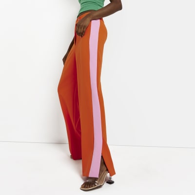 Red Side Stripe Wide Leg Trousers