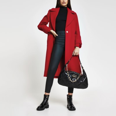 Red single breasted cuff detail coat | River Island