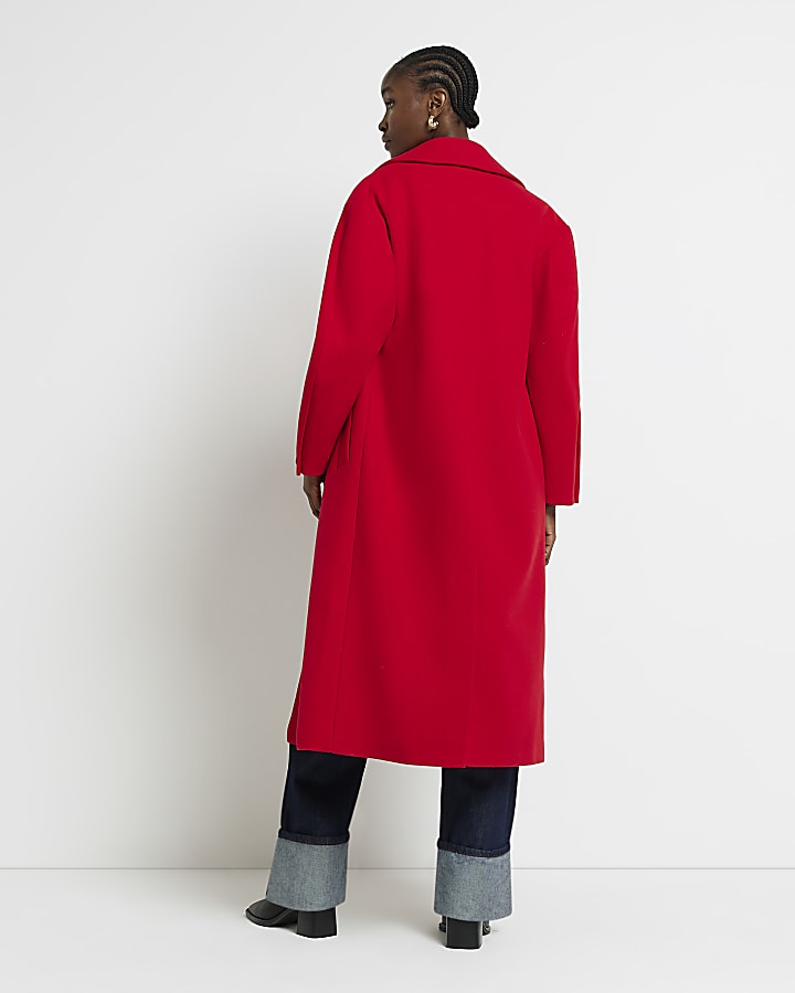 Red single breasted longline coat