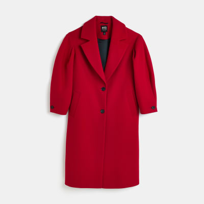Red single breasted longline coat