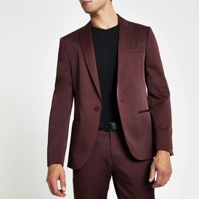 red skinny suit