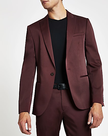 Red single breasted skinny suit jacket