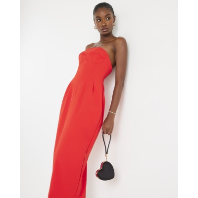Red Sleeveless Bodycon Bandeau Midi Dress