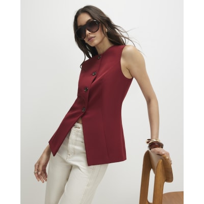 Red Sleeveless Button Detail Waistcoat