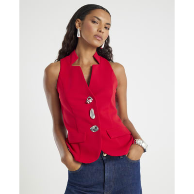 Red Sleeveless Button Waistcoat