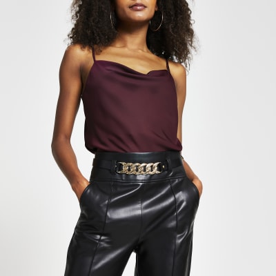 Red sleeveless cowl neck cami top River Island