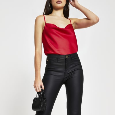 Red sleeveless cowl neck cami top River Island