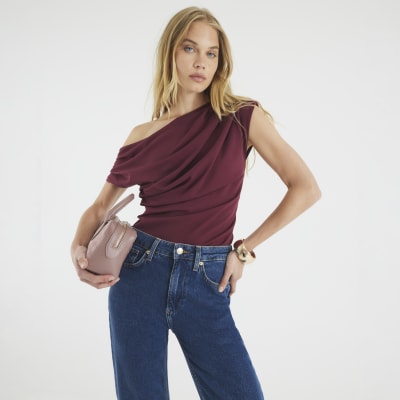 Red Sleeveless Drape Top