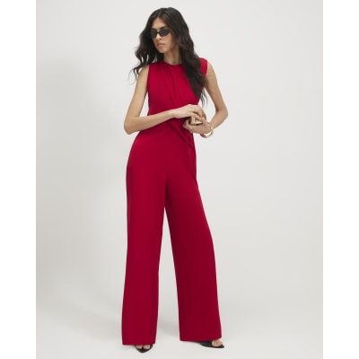 Red Sleeveless Draped Jumpsuit