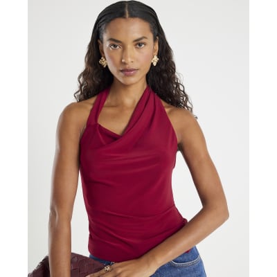 Red Sleeveless Halter Neck Top