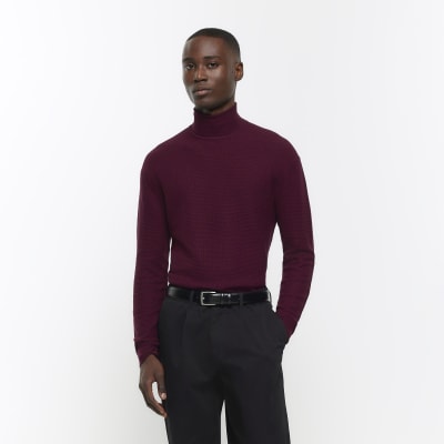 Red Slim Fit Brick Stitch Jumper 