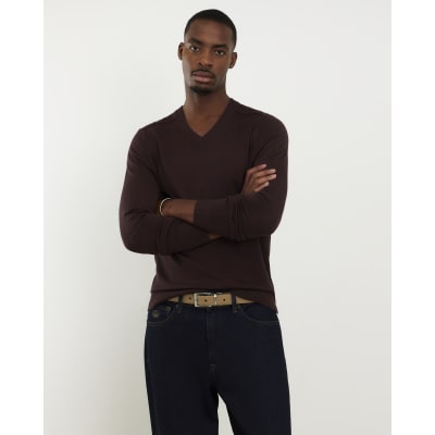 Red Slim Fit Essential Knit V-Neck Jumper