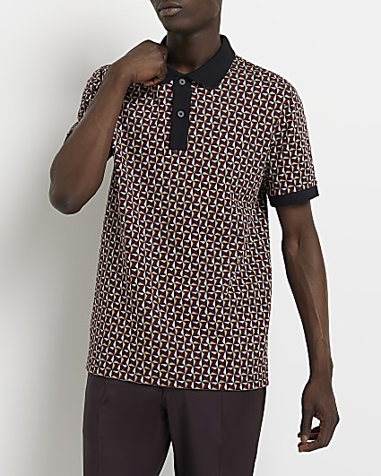 Red Slim fit geometric print Polo shirt