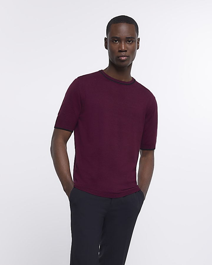 Red slim fit knitted t-shirt