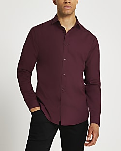 Red slim fit long sleeve shirt