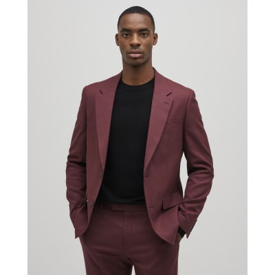 Red Slim Fit Stretch Textured Suit Jacket