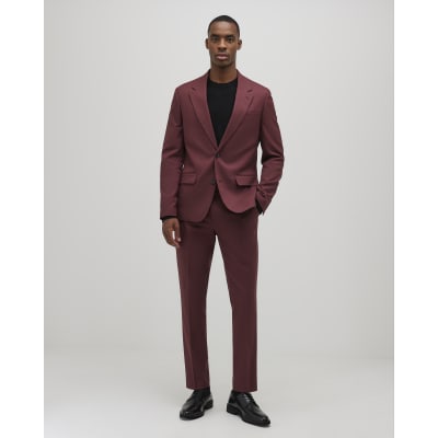 Red Slim Fit Stretch Textured Suit Trousers