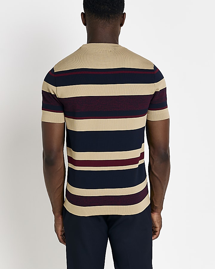 Red Slim fit stripe knitted t-shirt