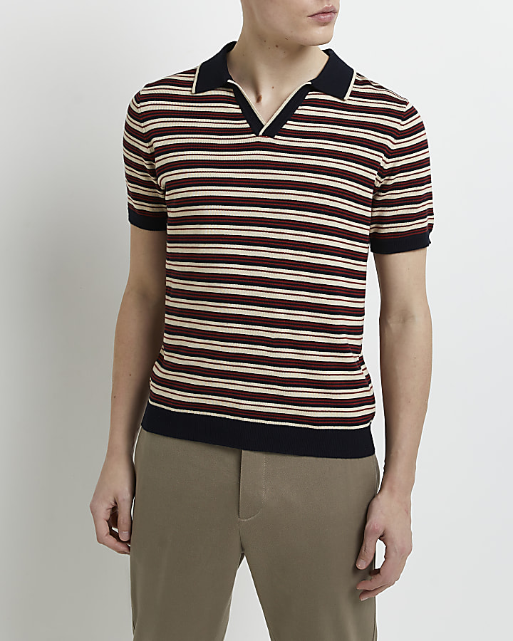 Red slim fit stripe polo shirt