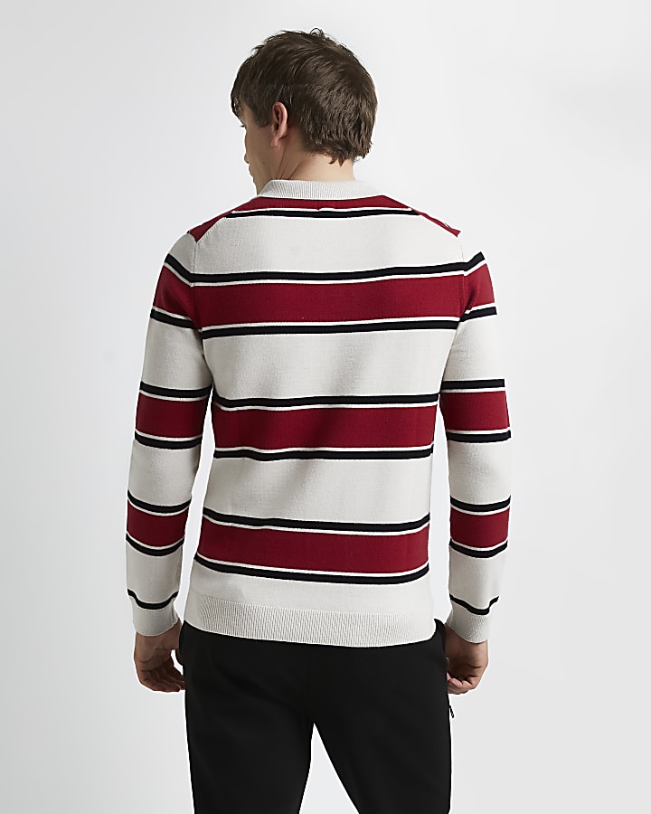 Red slim fit stripe polo shirt