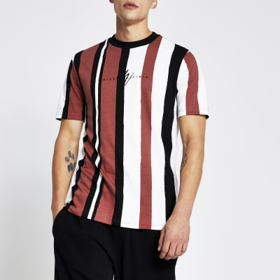 yellow shirt with red stripe