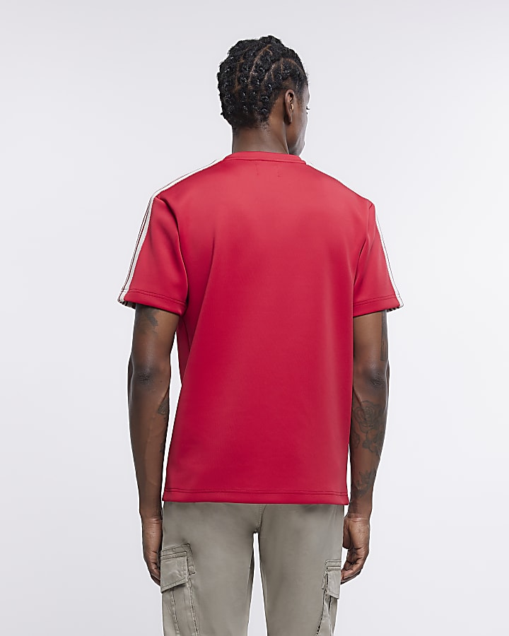 Red slim fit taped t-shirt
