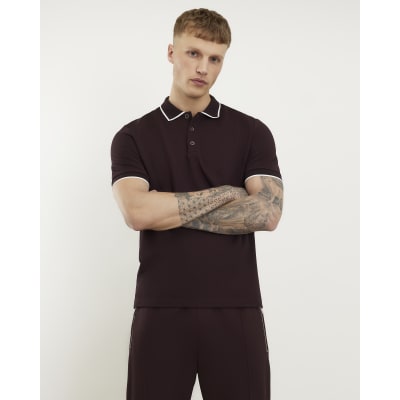 Red Slim Fit Textured Tipped Polo Shirt