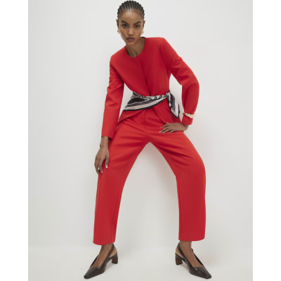 Red Slim Straight Leg Trousers