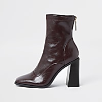 Red sock block heel ankle boots