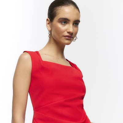 Red square neck vest top River Island