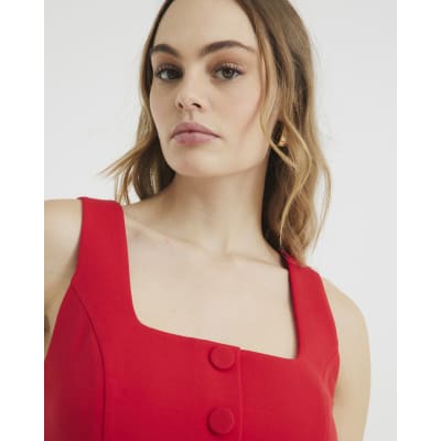 Red Square Neck Waistcoat Mini Dress River Island