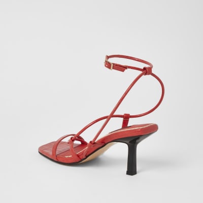 Red square toe wide fit midi heel sandals