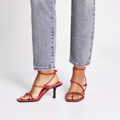 Red square toe wide fit midi heel sandals