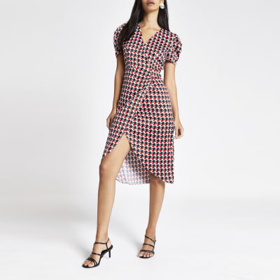 river island wrap front midi dress