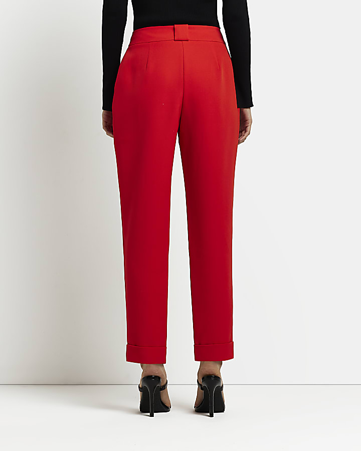 Red straight leg trousers