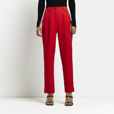 red straight leg trousers