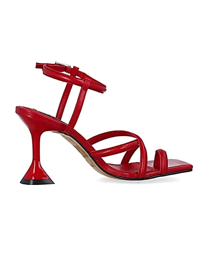 360 degree animation of product Red strappy heeled sandals frame-15