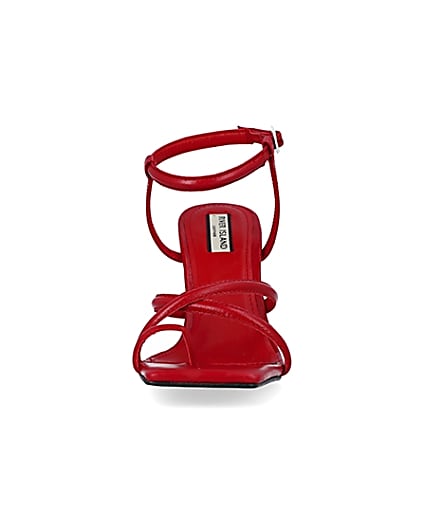 360 degree animation of product Red strappy heeled sandals frame-22