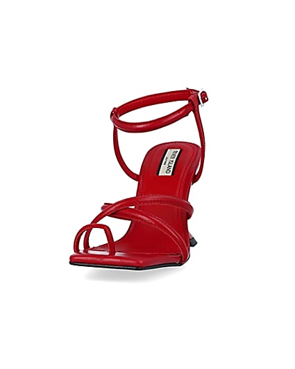 360 degree animation of product Red strappy heeled sandals frame-23