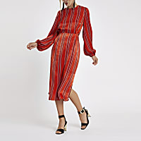Red stripe long sleeve midi dress