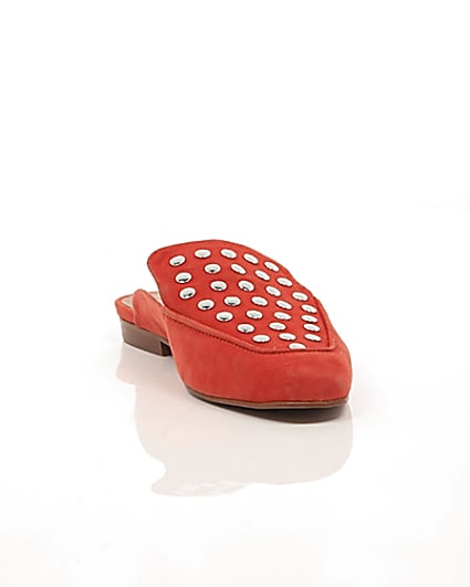 360 degree animation of product Red suede studded backless loafers frame-5