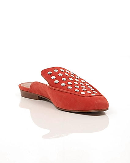 360 degree animation of product Red suede studded backless loafers frame-6