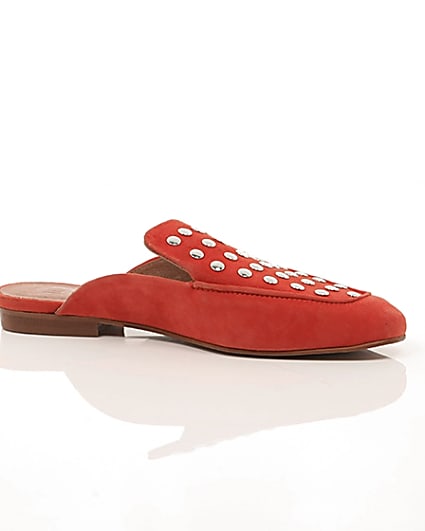 360 degree animation of product Red suede studded backless loafers frame-8