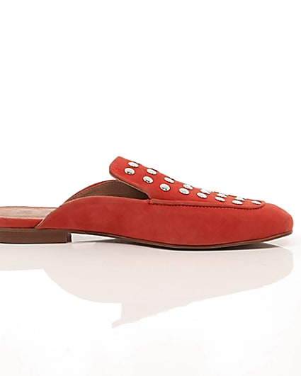 360 degree animation of product Red suede studded backless loafers frame-9