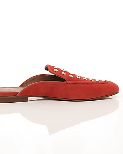 360 degree animation of product Red suede studded backless loafers frame-10
