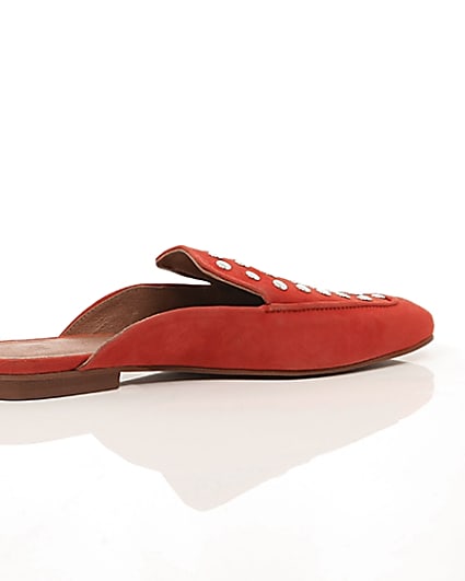 360 degree animation of product Red suede studded backless loafers frame-11