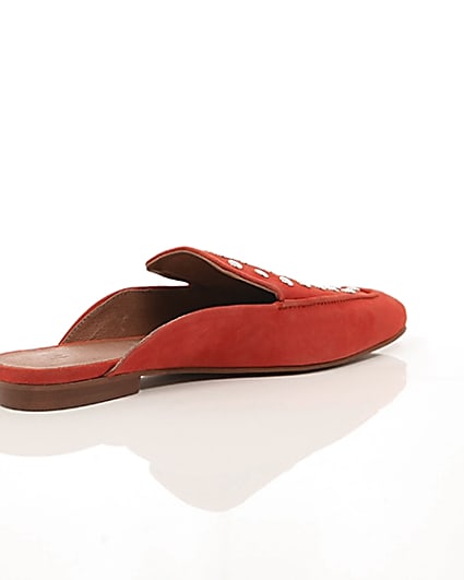 360 degree animation of product Red suede studded backless loafers frame-12