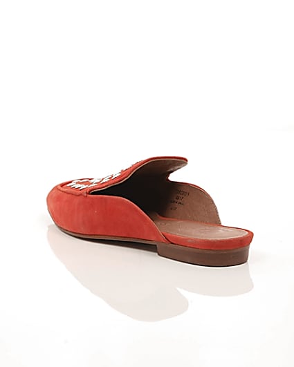 360 degree animation of product Red suede studded backless loafers frame-18