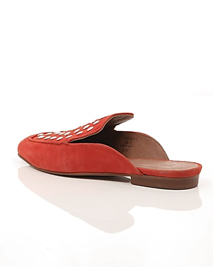 360 degree animation of product Red suede studded backless loafers frame-19