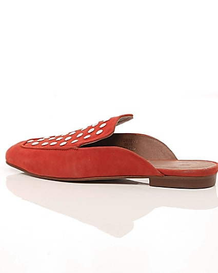 360 degree animation of product Red suede studded backless loafers frame-20